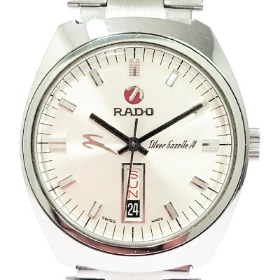 【1円スタート】【訳あり品】RADO ラドー シルバーガゼル デイデイト SS シルバー文字盤 自動巻き メンズ腕時計 553235