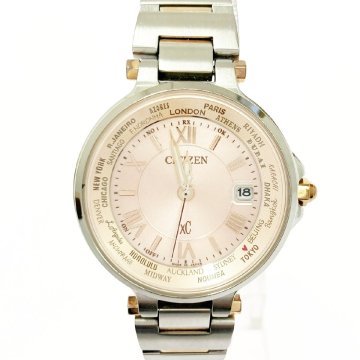 【1円スタート】【箱付き】CITIZEN シチズン H240-T018238 XC エコドライブ SS ピンク系文字盤 電波ソーラー レディース腕時計 536627