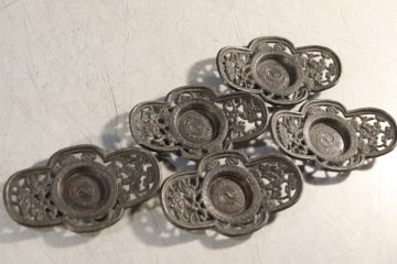 E107　透かし茶托　5点　古錫　張廣　中国美術　茶道具　茶器　55573