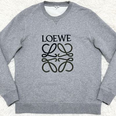 極美品 Lサイズ【人気デザイン】 ロエベ LOEWE トレーナー スウェット トップス アナグラム ビッグロゴ 刺繍 グレー メンズ 長袖 コットン