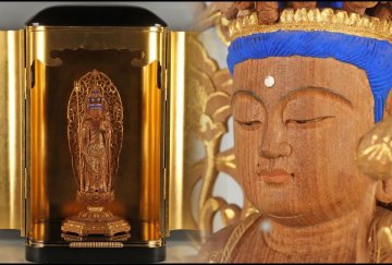 [URA]観音菩薩立像/逗子入/仏像約H56cm/厨子H85.5cm/10-1-211　(検索)骨董/仏像/木造/仏教/寺社仏閣/明王/菩薩/釈迦/浄土宗