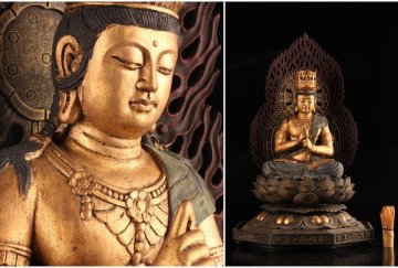 [URA]仏教美術/楠古色仕上げ『大日如来座像』/H62cm/4-2-31　(検索)骨董/木彫/仏像/仏教/寺社仏閣/不動明王