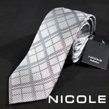 新品1円～★ニコル セレクション NICOLE selection メンズ シルク絹100% ネクタイ 織柄 グレー 本物 ◆5821◆