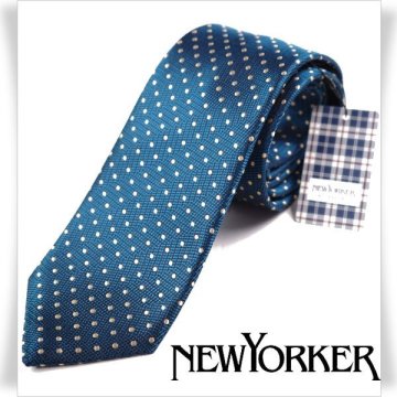 新品1円～★定価1.1万 NEWYORKER ニューヨーカー 日本製 シルク絹100%ネクタイ ドット 織柄 ブルーグリーン 正規店本物 ◆6367◆