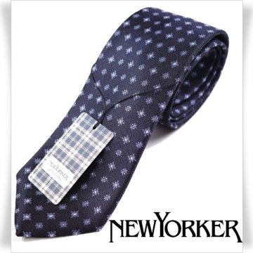 新品1円～★定価1.1万 NEWYORKER ニューヨーカー 日本製 シルク絹100%ネクタイ 小紋柄 織柄 濃紺 正規店本物 ◆6370◆