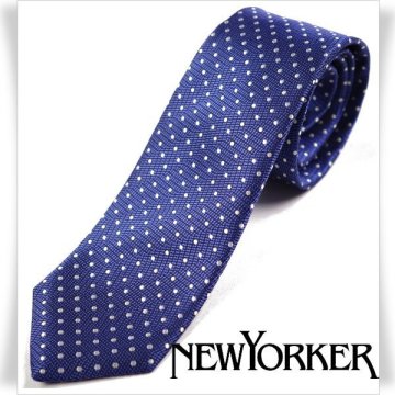 新品1円～★定価1.1万 NEWYORKER ニューヨーカー 日本製 シルク絹100%ネクタイ ドット 織柄 ネイビー 正規店本物 ◆6368◆