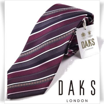 新品1円～★定価1.7万 DAKS LONDON ダックス ロンドン 日本製 シルク絹100％ネクタイ 織柄 ストライプ バーガンディ 正規店本物 ◆6349◆