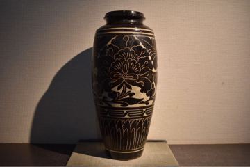 【GE】Y209【コレクター所蔵品】時代 磁州窯黒釉掻落大花瓶/中国古玩 中国美術 花入 骨董品 時代品 美術品 古美術品 ow