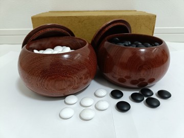 ☆彡極美品◇日向特製 本蛤碁石 『３５』号 ★花梨特大碁笥セット