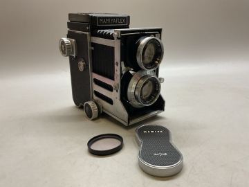 N10 Mamiyaflex マミヤフレックス 二眼レフカメラ SEIKOSHA-S MAMIYA-Sekor 105mm f3.5 レンズ Kenko SKYLIGHT 1B 40.5mm 蛇腹 動作確認済