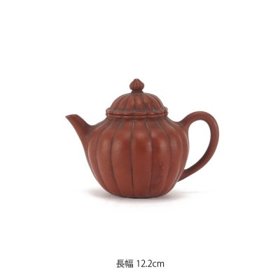 【夢工房】唐物 朱泥 菊形 急須　長幅12.2㎝　ZE-144