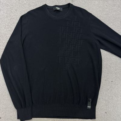 156『極美品・現行タグ』 FENDI フェンディ FFロゴ ジャガードロゴ メンズ セーター ニット ブラック 黒 50 XLサイズ