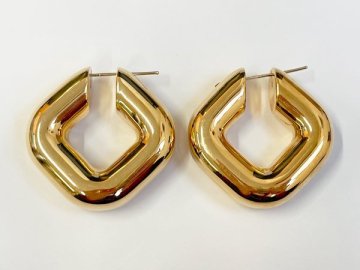 ピアス 耳飾り 750 K18 金 フープ ボリューム スクエア デザイン シンプル ジュエリー/ゴールド/訳有/1円スタート/AY