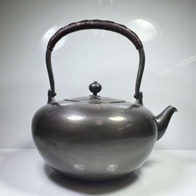 純銀製 平寶珠 湯沸 玉摘 鳴付 銀瓶 煎茶道具 薬缶 美術品 純銀保証