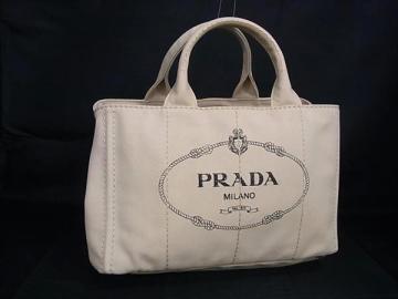 1円 ■美品■ PRADA プラダ カナパ キャンバス ハンドバッグ トートバッグ レディース アイボリー系 FS9016