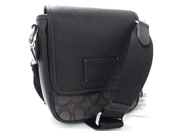 1円 ■新品■未使用■ COACH コーチ シグネチャー レザー&times;キャンバス クロスボディ ショルダーバッグ メンズ ブラック系 FW1059