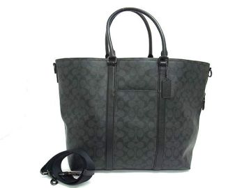 1円 ■美品■ COACH コーチ F79204 シグネチャー PVC&times;レザー 2WAY ショルダーバッグ トート ハンドバッグ 斜め掛け ブラック系 FW1346