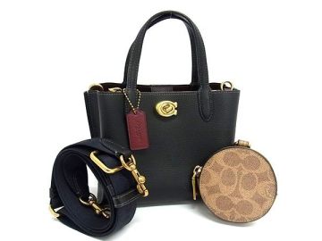 1円 ■新品同様■ COACH コーチ CW549 ウィロ レザー 2WAY クロスボディ ショルダーバッグ ハンドバッグ ブラック系 FW1070