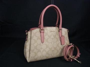 1円 ■美品■ COACH コーチ F29434 シグネチャー PVC 2WAY ハンドバッグ ショルダーバッグ クロスボディ 斜め掛け ベージュ系 BT2461