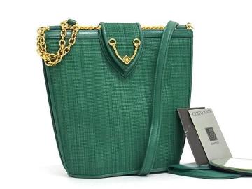 1円 ■極上■本物■美品■ COMTESSE コンテス ホースヘア&times;レザー クロスボディ ショルダーバッグ 斜め掛けかばん グリーン系 BT2668