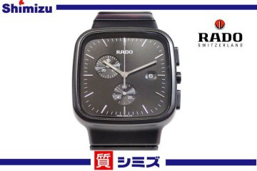 1円【RADO】美品 ラドー ダイヤスター r5.5 セラミック メンズ腕時計 スクエア クオーツ チタン ブラックカラー◆質屋