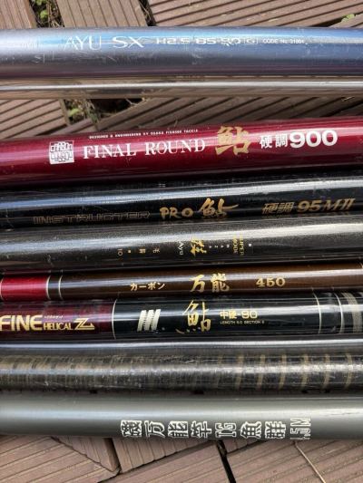 大量 鮎サオ AYU SX 等 まとめ SHIMANO instructer プロ 鮎 小技 釣り竿 8本 FINAL ROUND 硬調 毛鈎 カーボン 万能 helical z ryobi 中硬