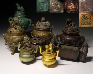 緑屋c■ 金工美術　銅製　香炉　8点　i9/12-6878/4-5#100