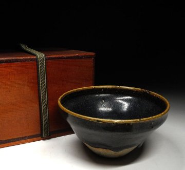 緑屋h■中国古玩　天目茶碗　木箱　磁州窯 唐物 時代物　i9/12-6936/29-5#80