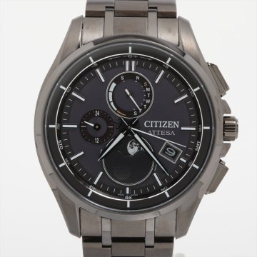 ■1円 ～ 正規 中古 美品 参定18.7万■ CITIZEN シチズン ■ アテッサ BY1006-62E ■ ムーンフェイズ ソーラー 電波 チタン ブラック 黒