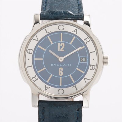 ■ 1円 ～ 中古品 参定18.7万■ BVLGARI ブルガリ ■ ソロテンポ ST35S ■ クォーツ ブルー 青 シルバー メンズ ユニセックス