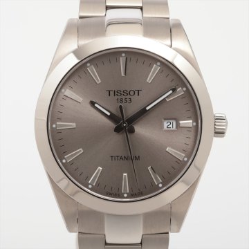 ■ 1円 ～ 中古品 参定8.2万■ TISSOT ティソ ■ ジェントルマン チタン クォーツ ■ メンズ グレー 文字盤 ビジネス T127.410.44.081.00
