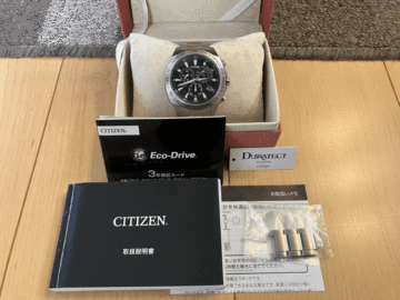 1円 美品 シチズン アテッサ エコ・ドライブ電波時計 クロノグラフ ATTESA ATP53-3032 E610-T015573
