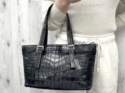 極美品 マット クロコダイル JRA ハンドバッグ ショルダーバッグ バッグ 黒 94946