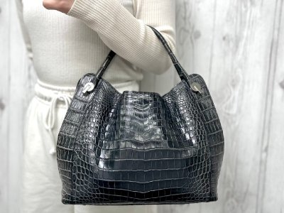 極美品 マット クロコダイル JRA ハンドバッグ トートバッグ バッグ 紺系 94948