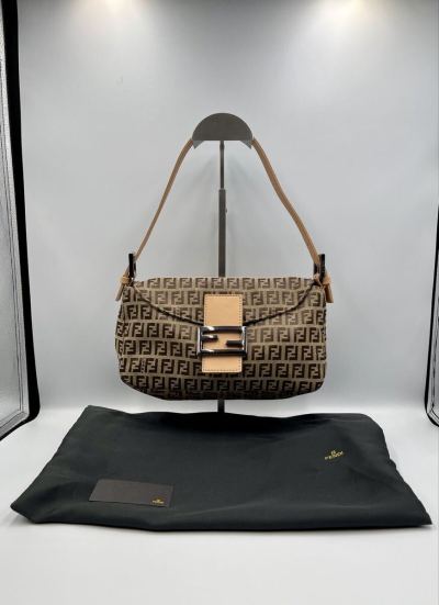 1円〜③ 美品 FENDI フェンディ ズッキーノ キャンバス/レザー　マンマバケット ワンショルダー 8BR003 保存袋付き ♯⑤66