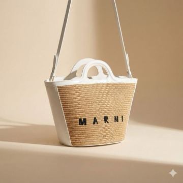 マルニ MARNI トロピカリア スモール カゴバッグ ホワイト 2WAY ラフィア ショルダーバッグ レザー ロゴ刺繍 正規品 美品