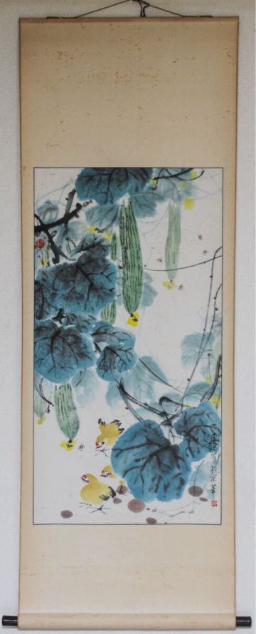 【真作】【久】612 紙本　瓜果図　(李鋭) 中国美術　真作