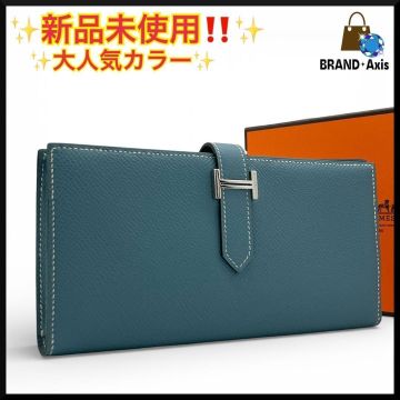 ★【新品未使用】エルメス ヴォーエプソン ベアンスフレ 二つ折り長財布 ブルージーン □O刻印 メンズ レディース シルバー金具★