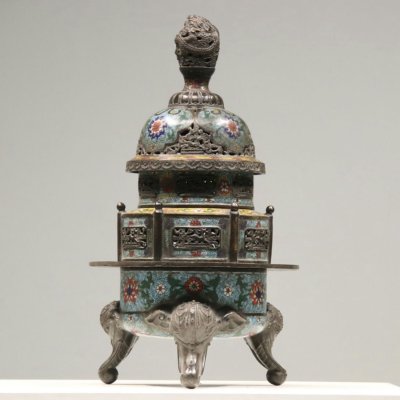 ◆羽彰・古美術◆Y6772清乾隆 景泰藍 象足炉 銅製 細密細工★古置物★古賞物★古擺件★蒐集家放出★唐物