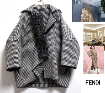 美品/FENDI/フェンディ/オーバーサイズ/デザインファーMIXコート/定価43万2000円