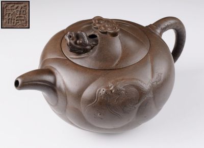 唐物 在銘 魚化龍壺 朱泥 紫砂 急須 煎茶道具