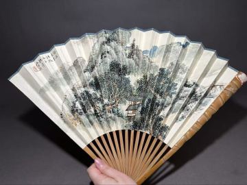 真作 况維琦 扇子 中国 山水画 扇面 書画 在銘 時代物