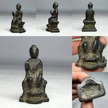 時代物 旧家整理品 唐朝期 古銅仏坐像 古物保証（朝鮮 高麗 李朝 金銅 仏像 仏教美術 唐物 中国美術 骨董品）