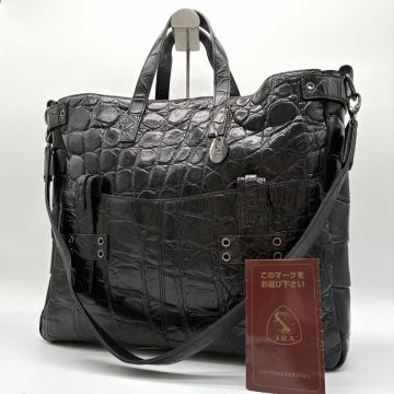 最高峰!! グレ GRES マットクロコ クロコダイル メンズ 2way トートバッグ 肩掛け ビジネスバッグ 鰐革 ブラック 黒 ワニ革 A4収納/JRA認定