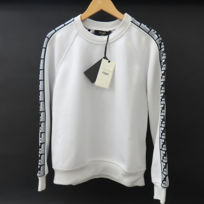 205634★1円スタート★FENDI フェンディ 未使用品 タグ付 長袖 服 トップス ズッカ柄 S スウェット ポリエステル コットン ライトグレー