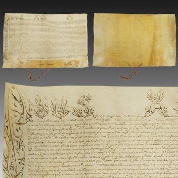 【真作】喜聞「キリスト教羊皮紙文書(ローマ教皇文書)」　1枚 古筆 古文書 古書 ヨーロッパ古写本 イタリア語 ピウス9世教皇印章 19世紀