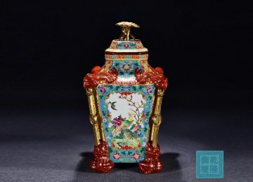 【清】関西某オークション購入 中国伝来 清時代物 大清乾隆年製 琺瑯彩開光 四季花卉紋蓋壺 当時物 時代コレクション8L1-YS6