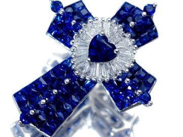 1円～【ジュエリー極】極上ロイヤルブルー！天然ブルーサファイア＆天然ダイヤモンド 高級K18WGクロスヘッド a3128gu【送料無料】