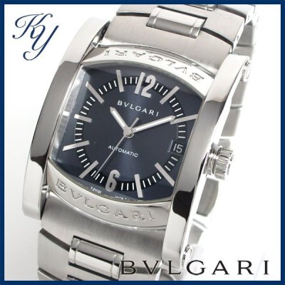 1円～ 3ヶ月保証付き 磨き済み 美品 本物 定番 人気 BVLGARI ブルガリ アショーマ AA44S 自動巻き ネイビー メンズ 時計