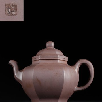 ■観心・時代旧蔵■R6512紫砂壺 六方球 在銘 荊南山樵 顧景舟 /紫砂 煎茶道具 朱泥 茶壺